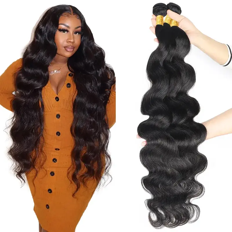 Brazilian Virgin Human Hair Bundles 30inch Body Wave Straight Hair Bundles for Quick Weave 1 3 4 Bundles Traditional Sew in H...