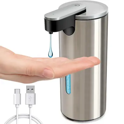 Automatic Soap Dispenser, 1/2 Counts Touchless Type-C Charging Electric Sensor Hand Free Liquid Soap Dispenser with 3 Adjusta...