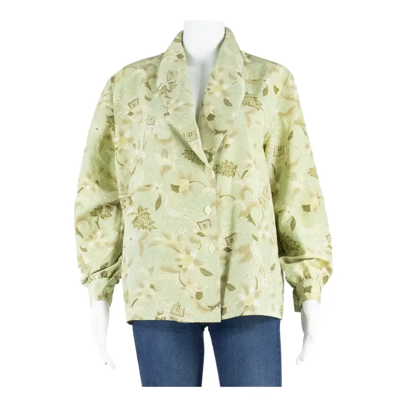 LADY RENOWN Womens Printed Waistcoat Green Long Sleeve Silk Floral S