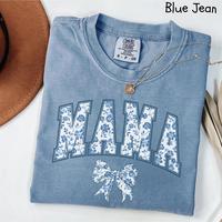 Comfort Colors Mama Shirt, Blue Ribbon Shirt, Mothers Day Gift, Girly Aesthetic Gift For Mom, Cute Mom Shirt, Bow Shirt, grap...