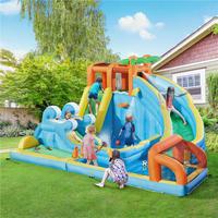 Yaheetech 10-in-1 Inflatable Water Slide with Double Lane, Large Water Park w/Golf Course Soccer Goal, Water Cannon, Splash P...