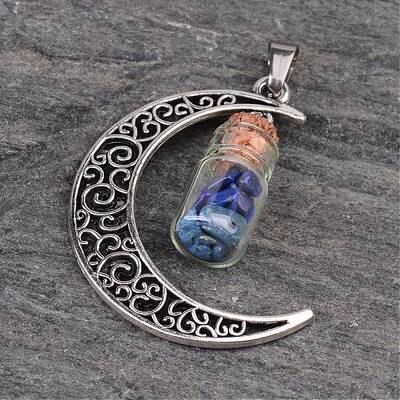 Column Glass Bottle with Lapis Lazuli inside Pendants