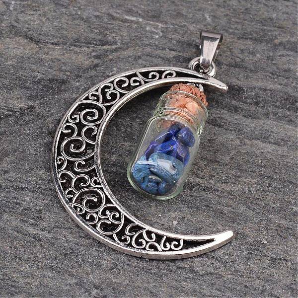Column Glass Bottle with Lapis Lazuli inside Pendants