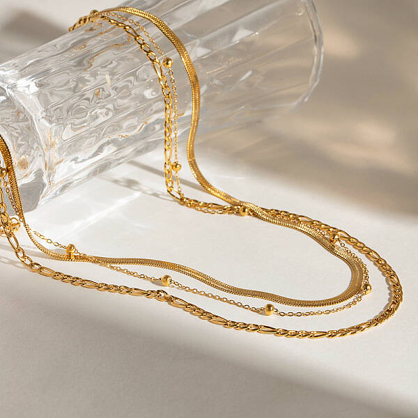 304 Stainless Steel Flat Snake Chain & Figaro Chain & Satellite Chain 3 Layer Necklaces for Women