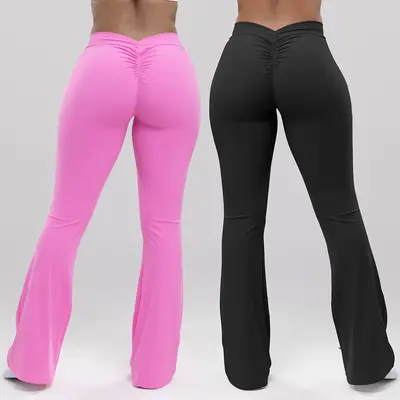 Kabuer Women's Solid Color V-shaped Butt Lifting Yoga Flared Pants Stretchy Fitness Sports Leggings Bootcut Pants for Gym Wor...