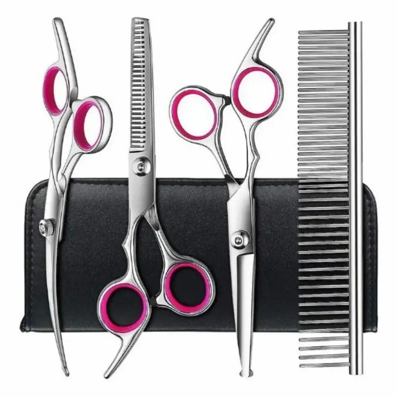 5 in1 Dog Grooming Scissors Kit, Professional Dog Scissors for Grooming with Safety Round Tips, Titanium Coated Grooming Scis...