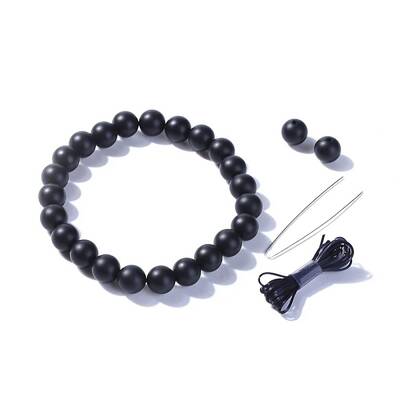 Natural Black Stone Round Beads Stretch Bracelets