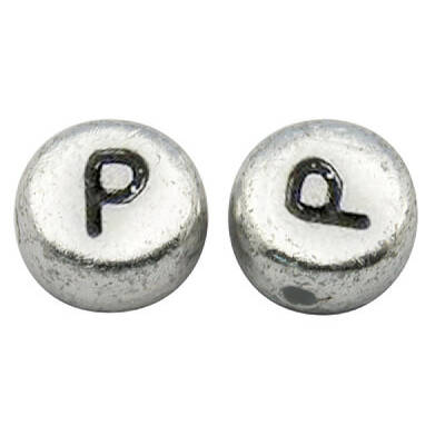 Silver Color Plated Acrylic Horizontal Hole Letter Beads