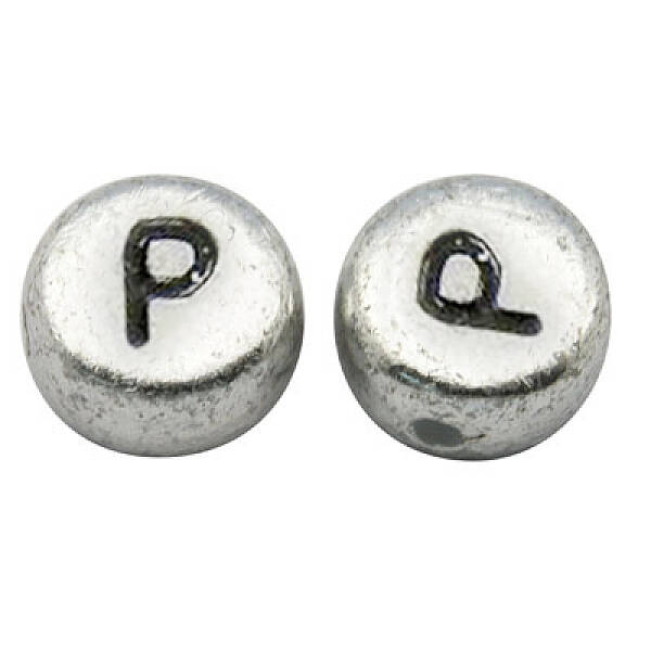 Silver Color Plated Acrylic Horizontal Hole Letter Beads