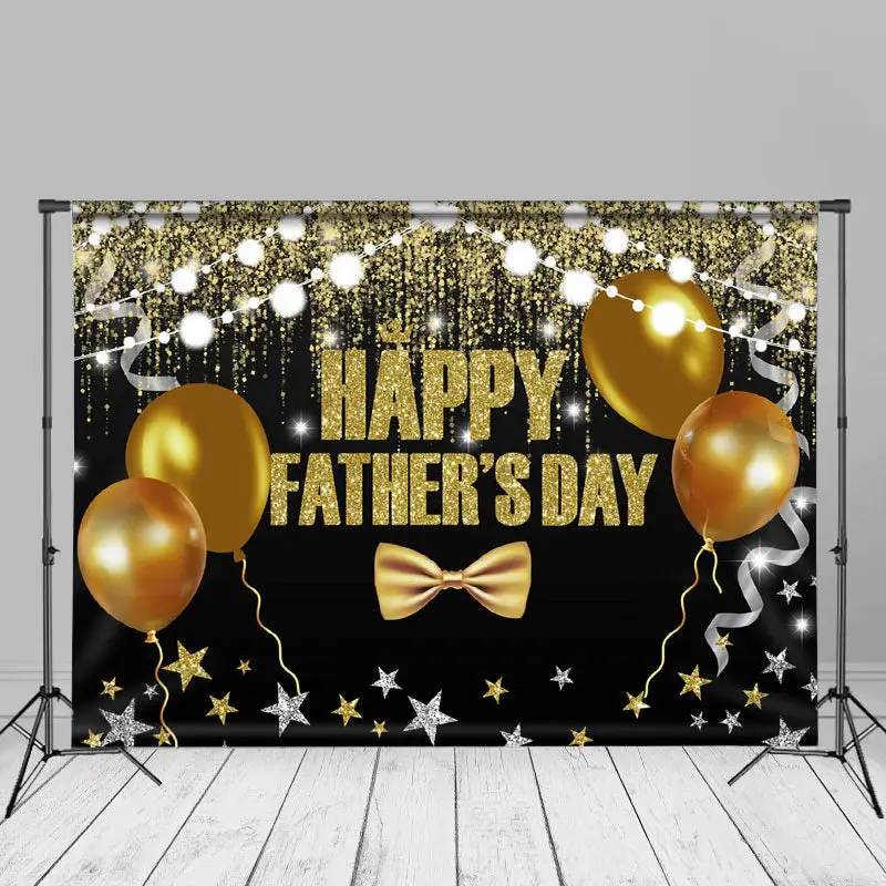 Bowtie Balloons Sparkling Black Fathers Day Backdrop - Aperturee