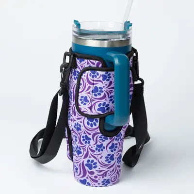 Paw Print Tumbler Carrier with Zippered Pockets - Flourish Paws