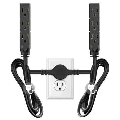 Dual Extension Cord Power Strip, 12ft Dual Extension Cord Flush Receptacle Plug, Indoor Use Socket