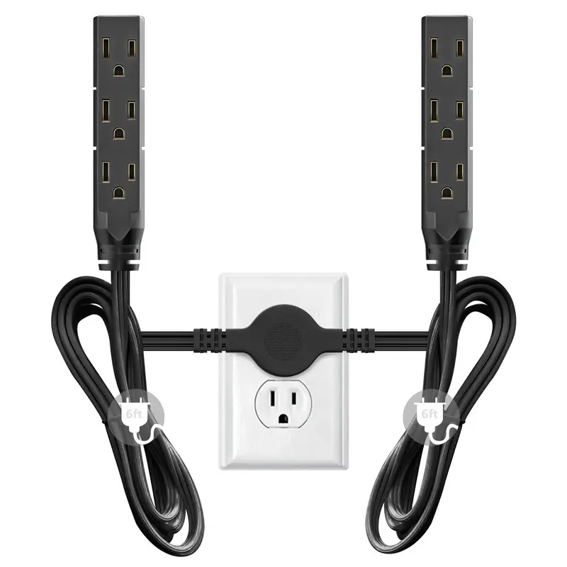 Dual Extension Cord Power Strip, 12ft Dual Extension Cord Flush Receptacle Plug, Indoor Use Socket