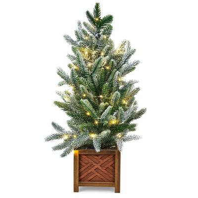 Garvee 24 Inch Small Christmas Tree with Lights, Prelit Artificial Mini Christmas Tree, Snow Flocked PE Branches, Wooden Pot,...