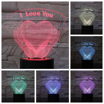 3D Night Light Valentine's Day Gift Love Hands Holding Heart