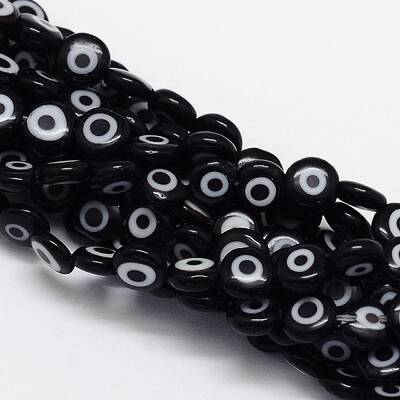 Handmade Evil Eye Lampwork Flat Round Bead Strands