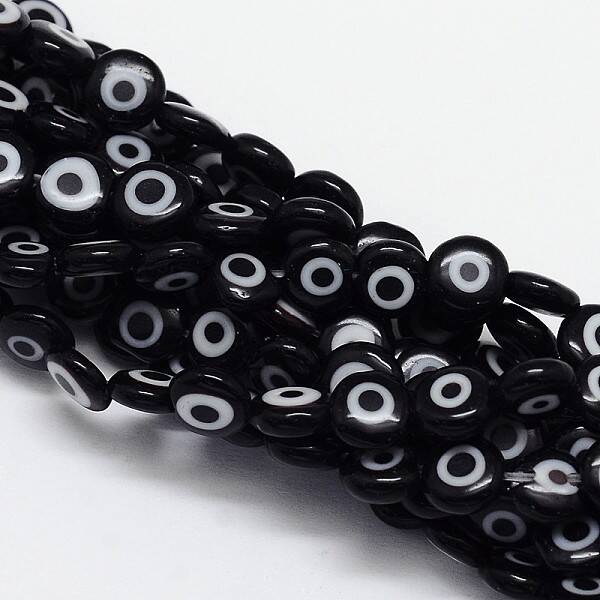 Handmade Evil Eye Lampwork Flat Round Bead Strands