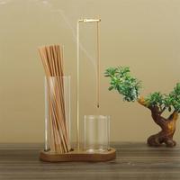 2 in 1 Incense & Candle Holder, 1 Count Wooden Base Incense Burner with Removable Glass Ash Collector, Woody Home Decor Ornam...