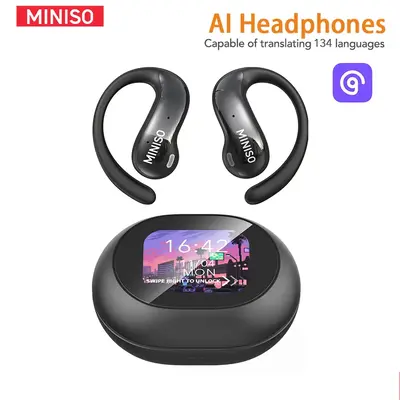 MINISO MS188 Wireless BT Headphones, 1 Count Open-back Over-ear Headphones with LCD Display Charging Case, Suitable for Daily...