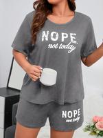 【plus Size】 Letter Print Tee & Shorts Loungewear Set, Casual Comfy Round Neck Short Sleeve T-shirt & Shorts Pj Set, Women...