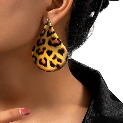 Leopard Print Alloy Dangle Stud Earrings