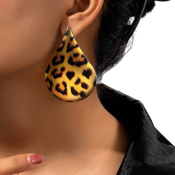 Leopard Print Alloy Dangle Stud Earrings
