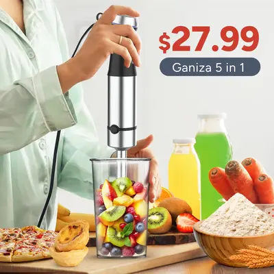 Ganiza Immersion Blender 5 in 1 Hand Blender Max 1000W Heavy Duty Motor, 16 Speed Mode Handheld Blender Stainless Steel Blade...