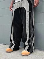 Men's Colorblock Letter Patched Drawstring Waist Corduroy Pants, Loose Casual Comfy Straight Leg Trousers for Daily Wear, Pan...