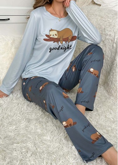 Modlily Dusty Blue Animal Print Lounge Top and Pants - L