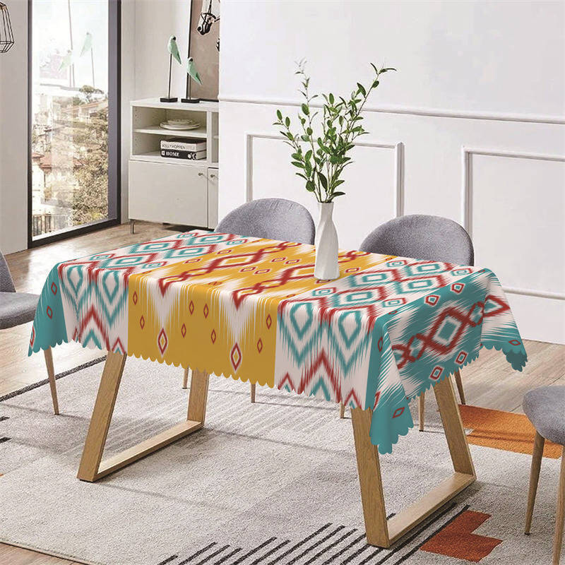 Rhombus Red Blue Yellow Splice Rectangle Tablecloth - Aperturee