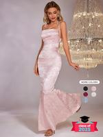 Women's Lace Up Satin Cami Mermaid Dress, Summer Clothes Women, Elegant Fit Tie Shoulder Sleeveless Spaghetti Strap Maxi Part...