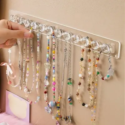 Wall Mounted Necklace Holder, 1 Count Clear Jewelry Storage Rack, Jewelry Display Rack, Home Organizer for Necklace, Bracelet...