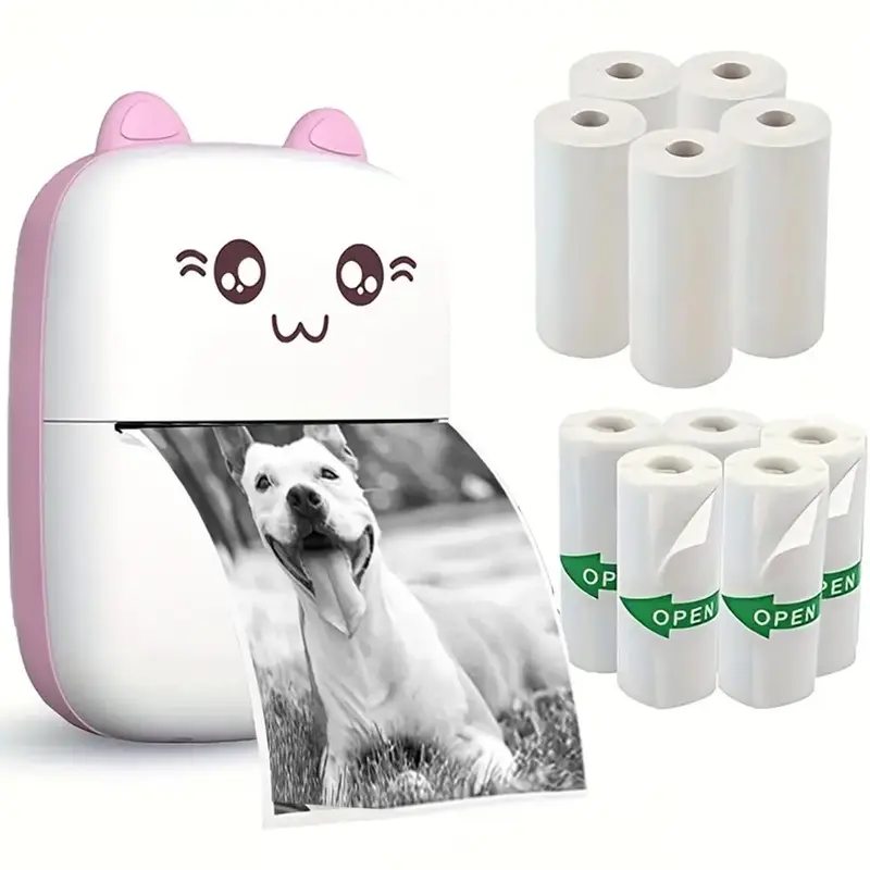 Portable Mini Thermal Printer, 1 Count Instant Photo Printer With 10 Rolls Paper, Small Bluetooth-compatible Wireless Multi-p...