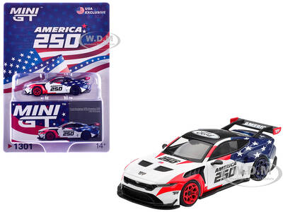 Ford Mustang GTD America 250 - USA Exclusive White with American Flag Graphics Limited Edition 1/64 Diecast Model Car by Mi...