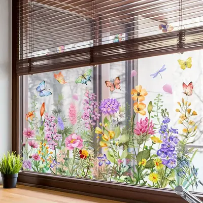 Butterfly & Flower Pattern Window Clings Sticker, 1 Sheet Reusable Waterproof Window Decal, Decorative Sticker for Home Offic...