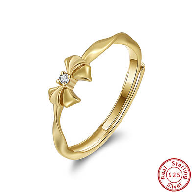 Bowknot 925 Sterling Silver Micro Pave Clear Cubic Zirconia Adjustable Rings for Women