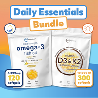 Micro Ingredients Daily Essential Bundle: Vitamin D3 K2 Supplement & Triple Strength Omega 3 Fish Oil Supplement Fitness Supp...
