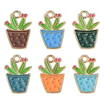 6Pcs 6 Colors Alloy Enamel Pendants