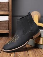 Men's Business   Embroidering Design Ankle Boots, Fashionable Round Toe Chelsea Boots for Daily Wear, Male All-match Solid Co...