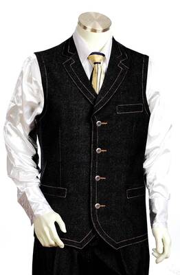Canto Men's Detailed Pic Stitching 2 Piece Denim Vest Set