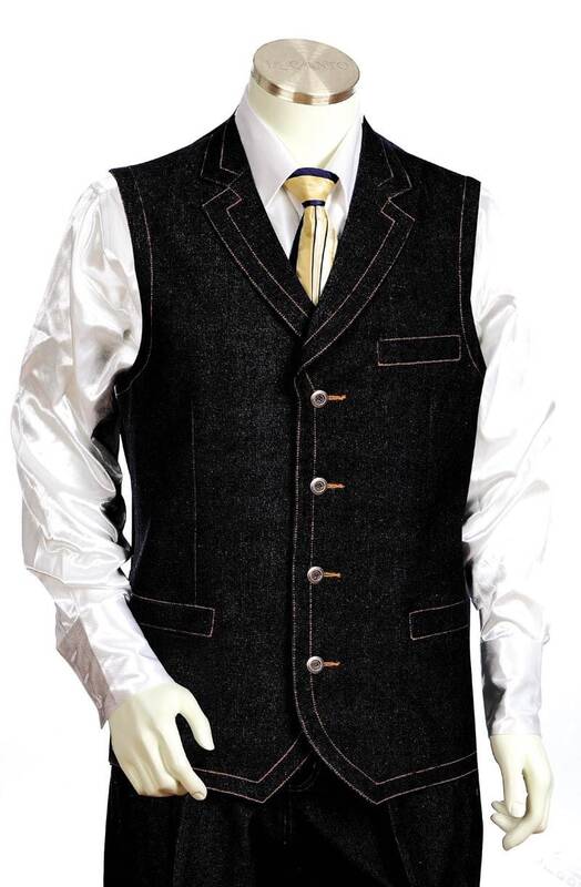 Canto Men's Detailed Pic Stitching 2 Piece Denim Vest Set