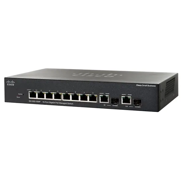 Cisco SG300-10MP | Small Business 300 Series SG300-10MP 8 x Ports PoE 10/100/1000Base-T + 2 x Combo (mini-GBIC) Ports Layer 3...