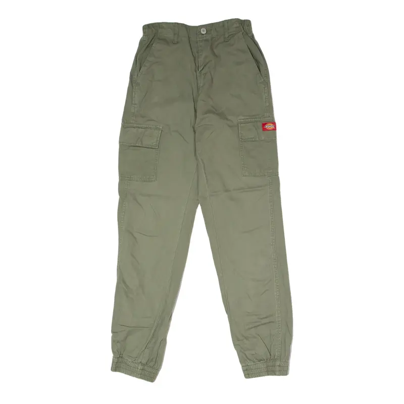 DICKIES Cuffed Cargo Workwear Womens Twill Trousers Green Slim Tapered W24 L29