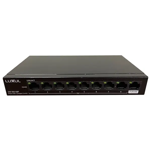 SW-100-08P Luxul 8 Port Gb PoE+ Switch w/ Uplink 92W