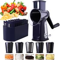 Manual Hand Crank Cheese Grater, 1 Box Rotary Cheese Shredder with 5 Blades, Potato Spiral Grater, Vegetable Chopper, Round M...