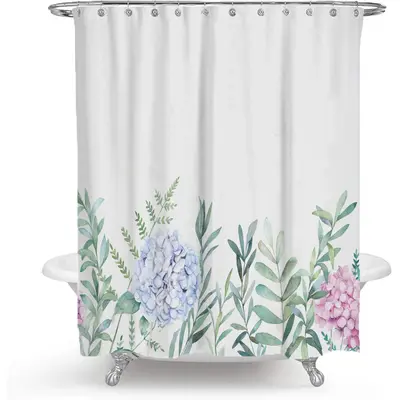 Color Floral Plant Shower Curtain Bathroom Curtain Polyester | Color: Green leaf flowers | Size: 150cmx180cm