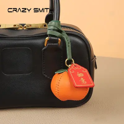 CRAZYSMITH Handmade Genuine Leather Persimmon Cute Fruit Bag Charm Adorable Keychain Accessories For Purse Charms Bag Handbag...