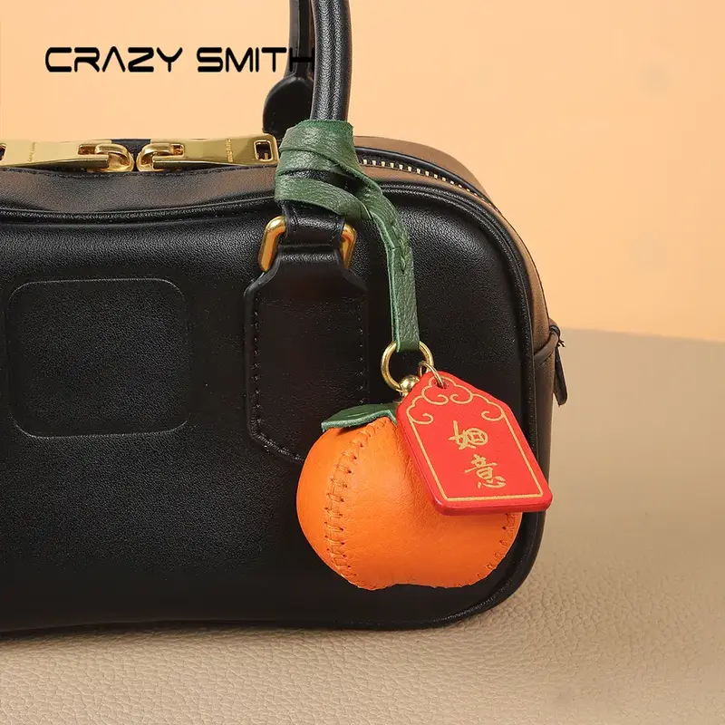 CRAZYSMITH Handmade Genuine Leather Persimmon Cute Fruit Bag Charm Adorable Keychain Accessories For Purse Charms Bag Handbag...