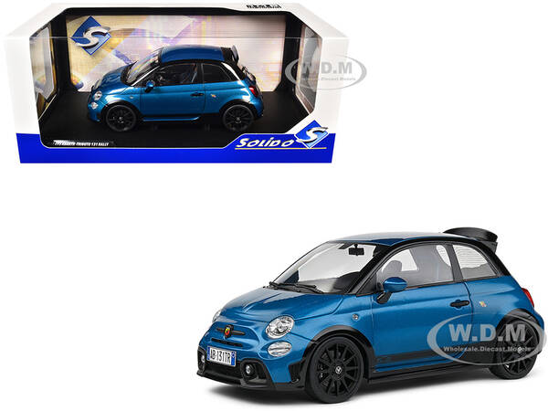 2022 Fiat 695 Abarth Tributo 131 Rally Podium Blue Metallic with Black Side Stripes 1/18 Diecast Model Car by Solido