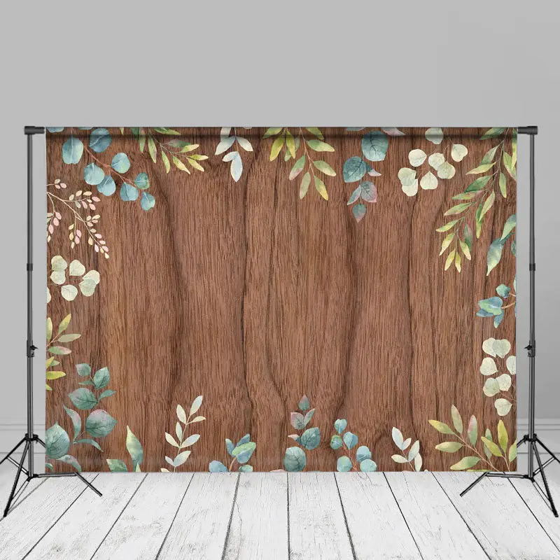 Green Leaves Brown Wooden Simple Spring Backdrop - Aperturee